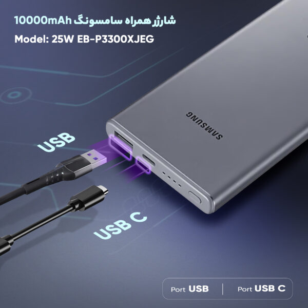 پاوربانک سامسونگ مدل 25W EB-P3300 ظرفیت 10000 میلی آمپر ساعت