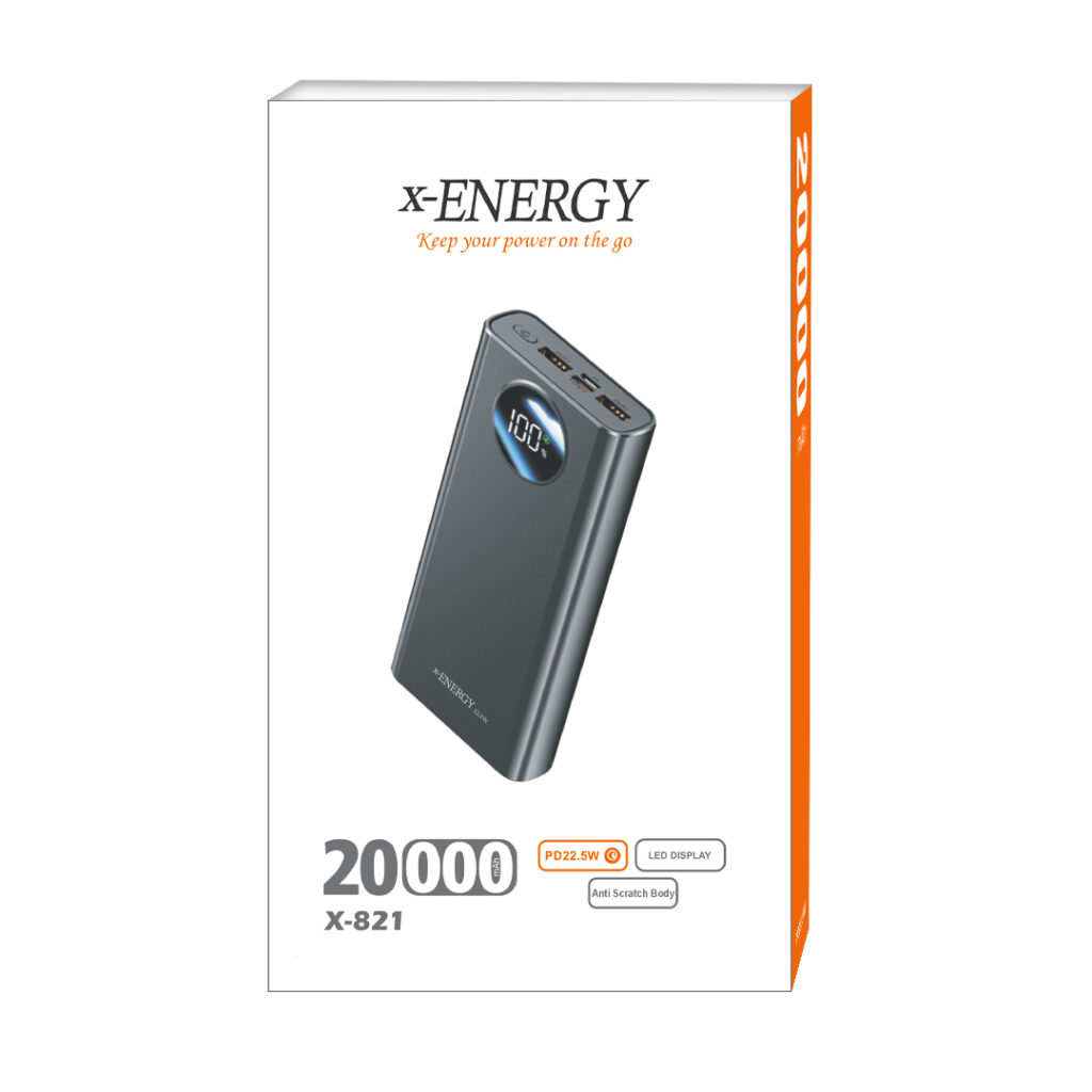 پاوربانک 22.5 وات ایکس انرژی مدل X-821 ظرفیت 20000 میلی‌آمپرساعت به همراه کابل MicroUSB