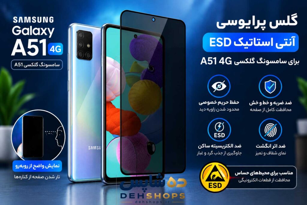گلس پرایوسی آنتی‌استاتیک ESD سامسونگ Galaxy A51 